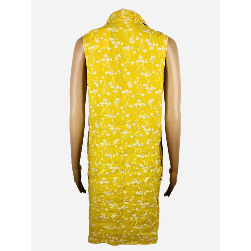 Cynthia Rowley Womens 6 Dress 100% Linen Floral Yellow Collared Casual NWT - Picture 4 of 9